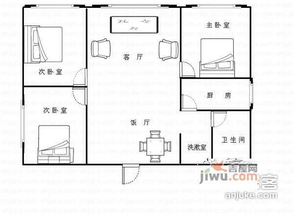 巴教村社区3室1厅1卫户型图