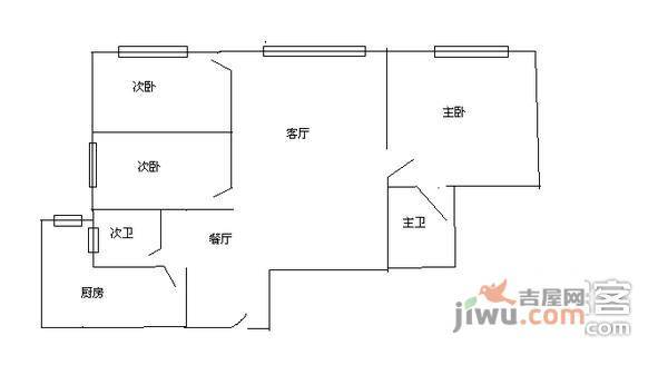 光华龙都3室2厅2卫98㎡户型图