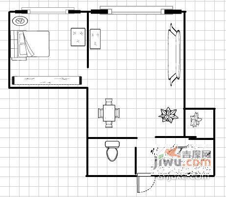 光华龙都1室1厅1卫56㎡户型图