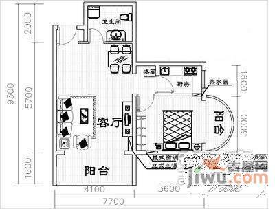 盛仁汇大厦1室1厅1卫户型图