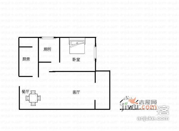 渝安龙都1室1厅1卫55㎡户型图