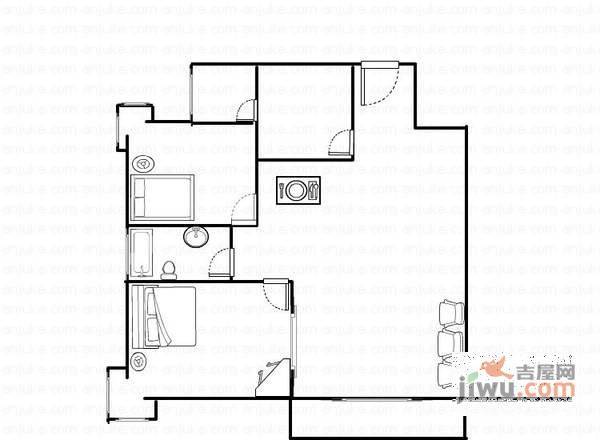 渝安龙都2室2厅1卫93㎡户型图