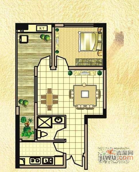 渝安龙都1室1厅1卫55㎡户型图