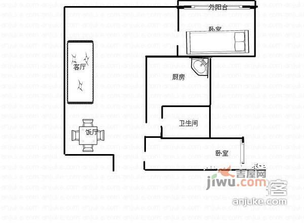 渝漆小区2室2厅1卫88㎡户型图