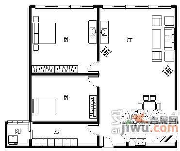 星河名居2室2厅1卫84㎡户型图