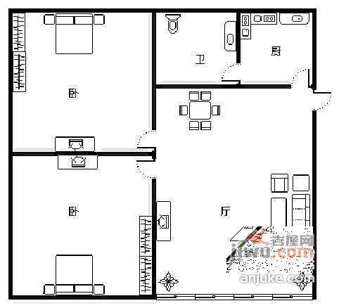 渝州路小区2室1厅1卫69㎡户型图