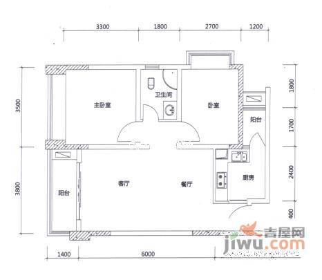 金城国际2室2厅2卫93㎡户型图