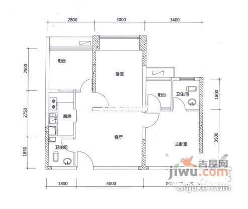 金城国际2室2厅1卫83㎡户型图