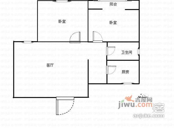 马王村小区2室1厅1卫64㎡户型图
