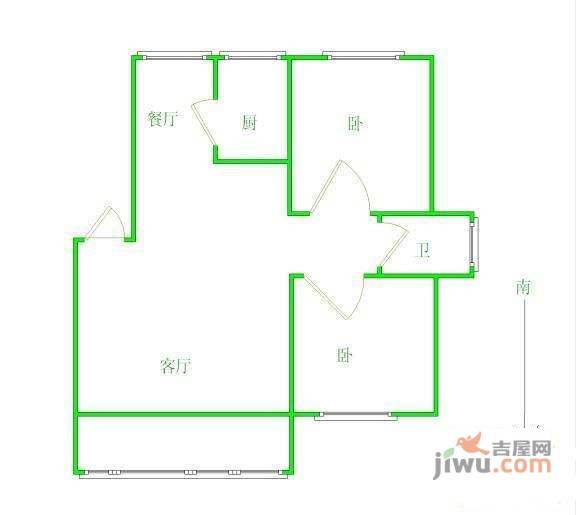 南方新城北苑2室2厅1卫89㎡户型图