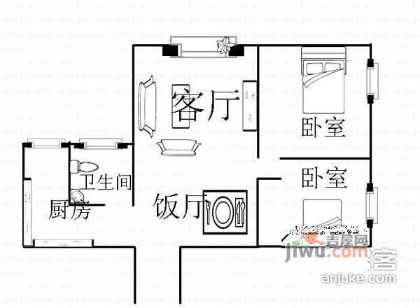 樱花俪舍2室2厅1卫88㎡户型图