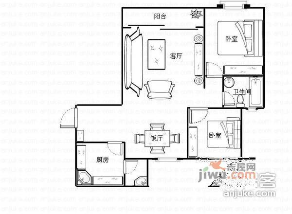 樱花俪舍2室2厅1卫88㎡户型图