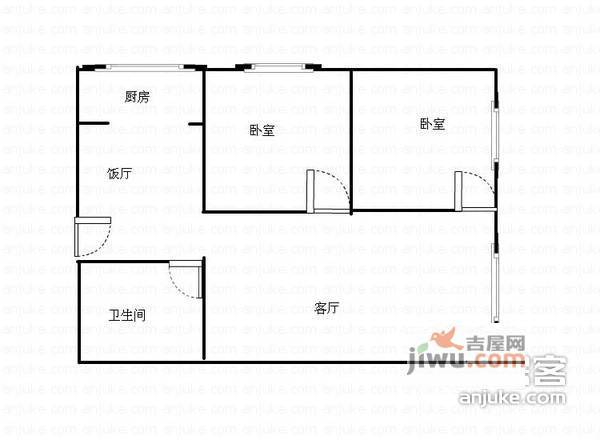 武陵路小区2室2厅1卫72㎡户型图