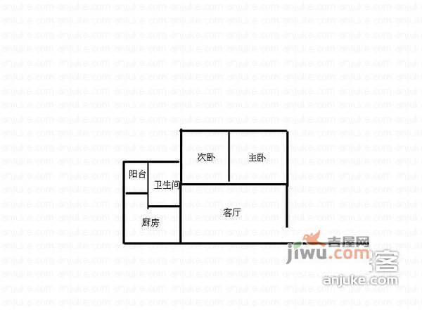 江北金果园小区2室1厅1卫59㎡户型图