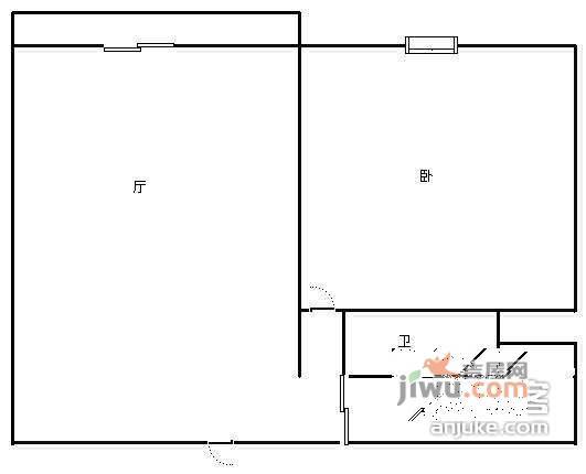 V8区1室1厅1卫34㎡户型图