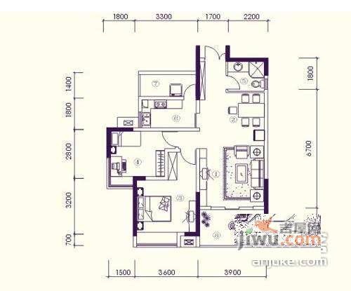 春风城市心筑2室2厅1卫90㎡户型图