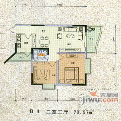 松华阁2室2厅1卫90㎡户型图