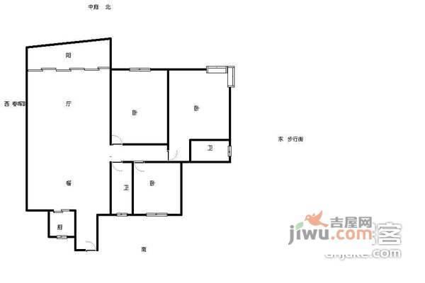 松华阁3室2厅2卫129㎡户型图