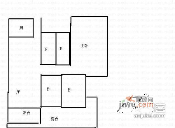 松华阁3室2厅2卫129㎡户型图