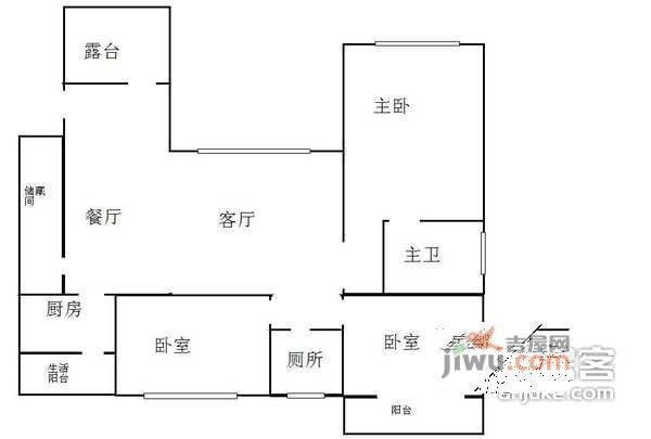明华龙洲花园3室2厅2卫101㎡户型图