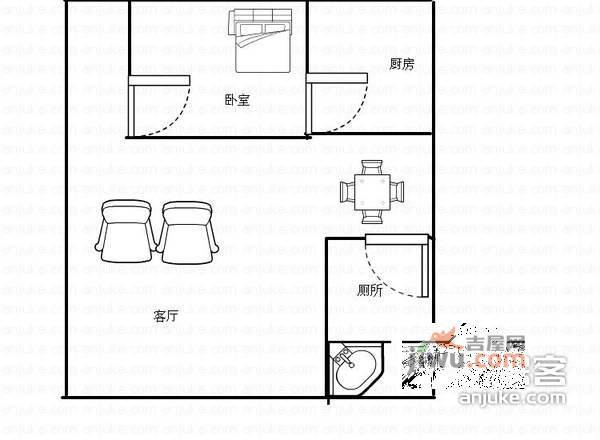 鹏润蓝海A区1室0厅1卫40㎡户型图