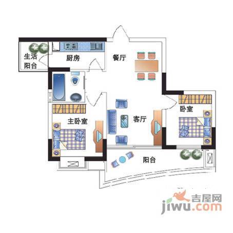 华宇林泉雅舍2室2厅1卫96㎡户型图