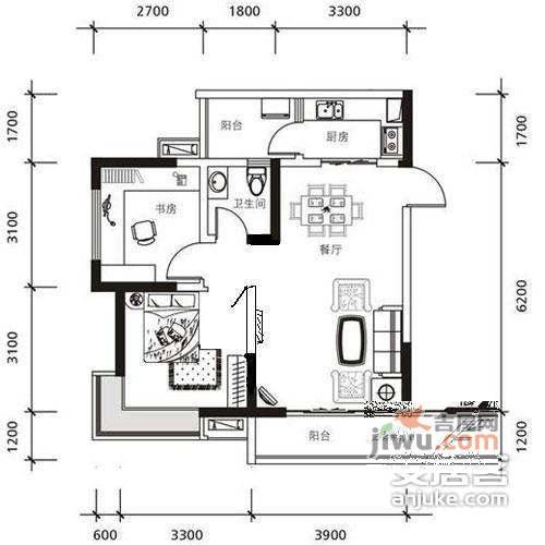 逸静丰豪2室2厅1卫80㎡户型图