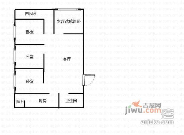 晒光坪小区3室2厅1卫115㎡户型图