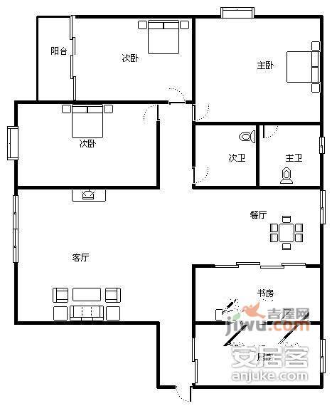 燕渝苑3室2厅2卫137㎡户型图