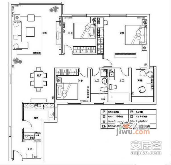 华宇五环大厦3室2厅2卫148㎡户型图