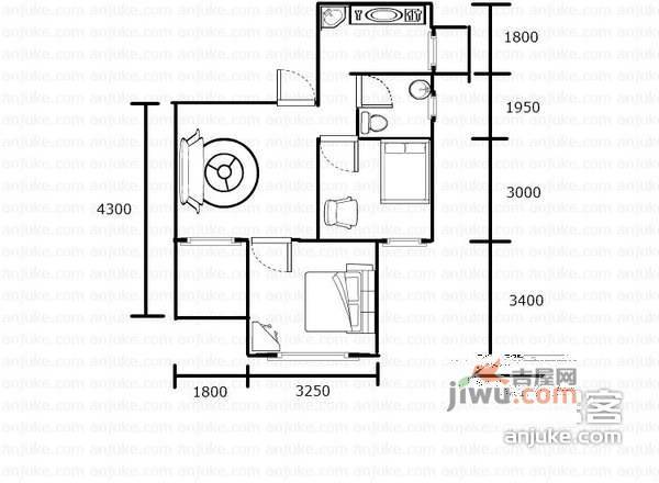 鼎科阿布阿布2室1厅1卫58㎡户型图