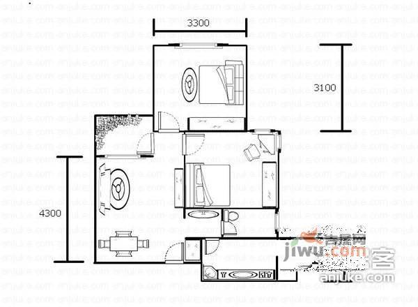 鼎科阿布阿布2室1厅1卫58㎡户型图