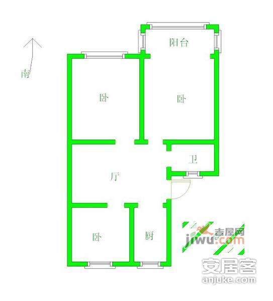 大杨村3室1厅1卫78㎡户型图