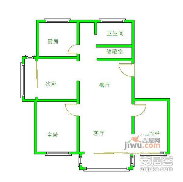 公园北路小区3室2厅1卫98㎡户型图