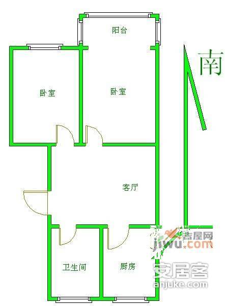 港尧新村2室1厅1卫63㎡户型图