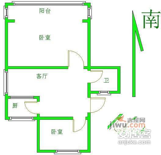 港尧新村2室1厅1卫63㎡户型图