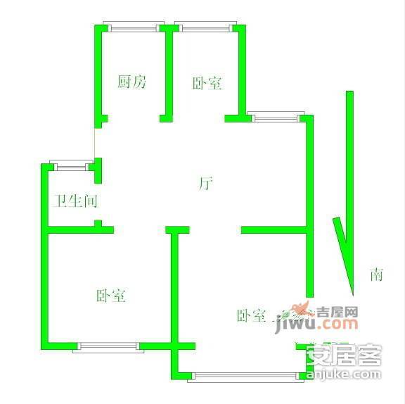 金竹花园3室2厅1卫93㎡户型图