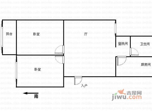 锦虹丽都2室2厅1卫86㎡户型图