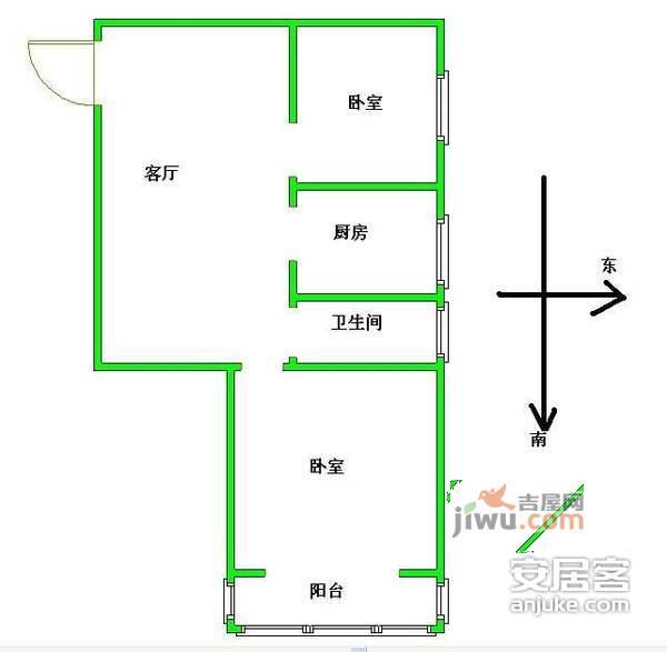 建康大厦2室1厅1卫53㎡户型图