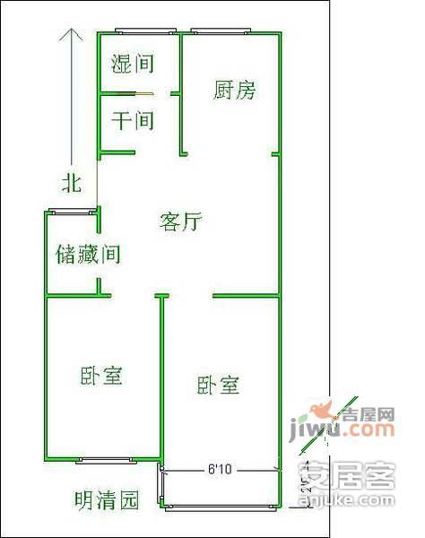 明清园2室1厅1卫73㎡户型图