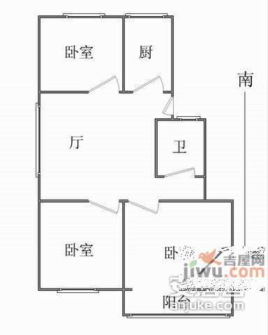 望江新寓3室1厅1卫80㎡户型图