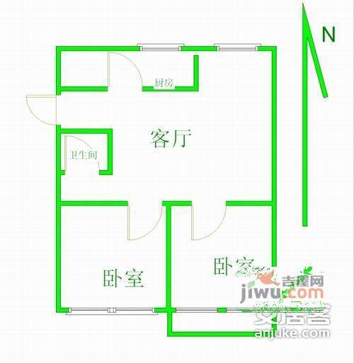 望江新寓2室1厅1卫户型图