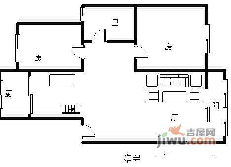 龙庭世家2室2厅1卫88㎡户型图