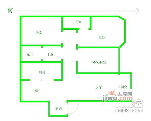 侨宁公寓3室2厅1卫户型图