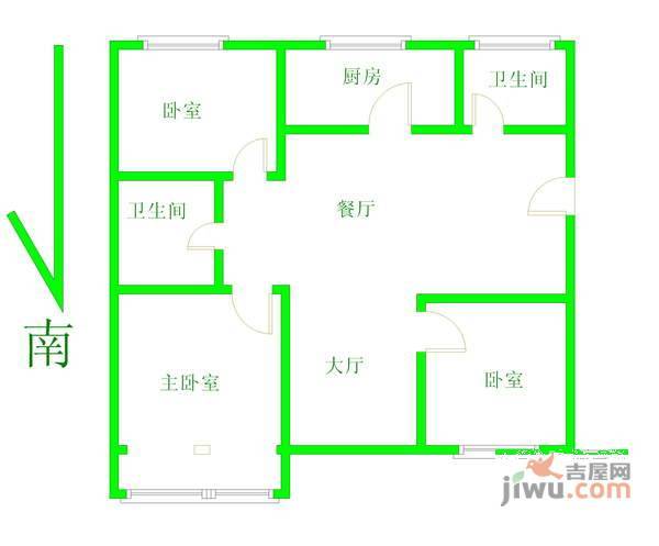 红森公寓3室2厅2卫147㎡户型图