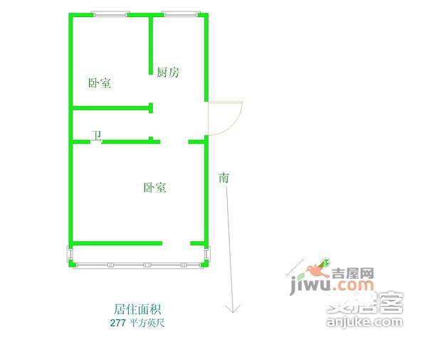 文体西村2室1厅1卫67㎡户型图