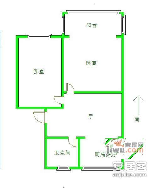 文体西村2室1厅1卫67㎡户型图