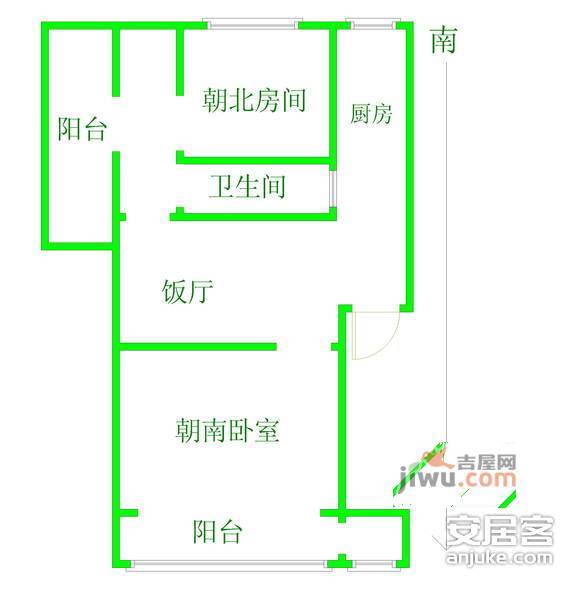 桃叶渡小区2室1厅1卫64㎡户型图