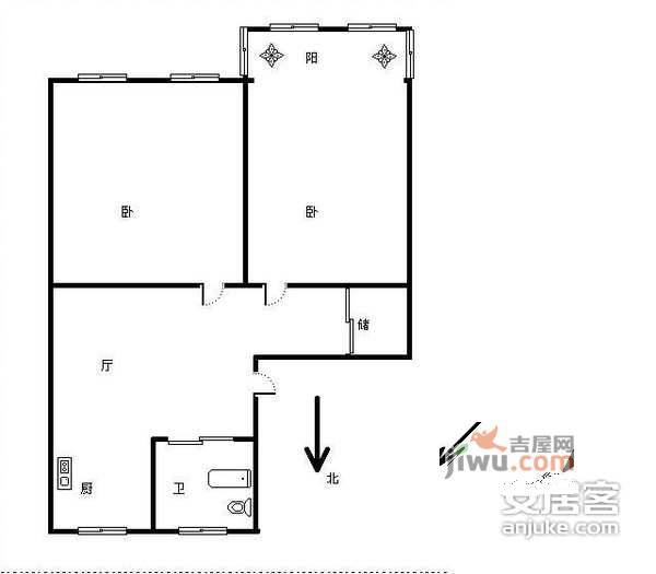 莫愁新村2室1厅1卫62㎡户型图