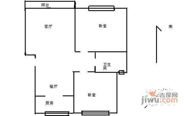 钻石华府2室2厅1卫87㎡户型图